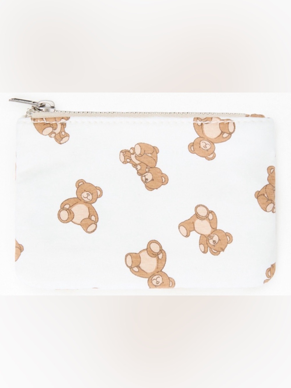 Brandy Melville White and Brown Teddy Print Coin Purse Zipper Pouch John Galt